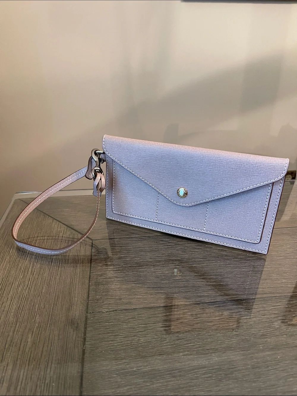 Dooney & Bourke Saffiano Leather Envelope Wristlet Blush-Mauve-Ballet Pink Color